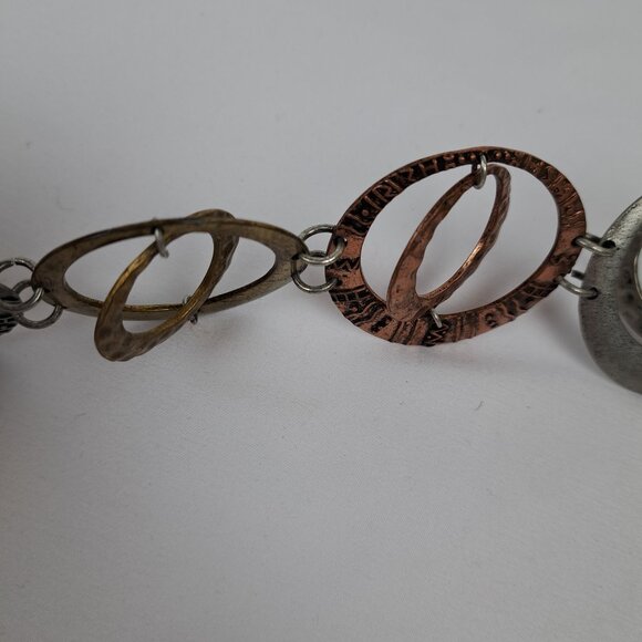 Boho Multi Tone Metal Hoop Chain Belt w/ Silver, Copper, Brass Tone Double Hoops - Picture 8 of 16